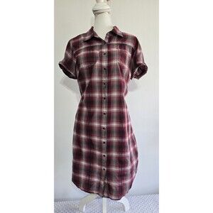 Y2K VAC Jeans Mini Dress Plaid Size L Cowgirl Country Shirt Pearl Snap Belt Loop